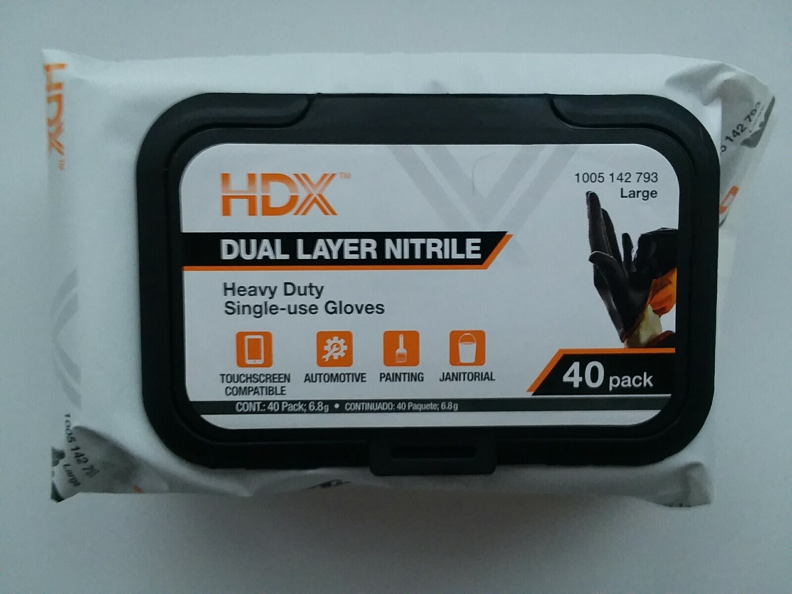 HDX Pop-N-Go Disposable Black Nitrile Gloves (40-Count) 6 mil Size Large