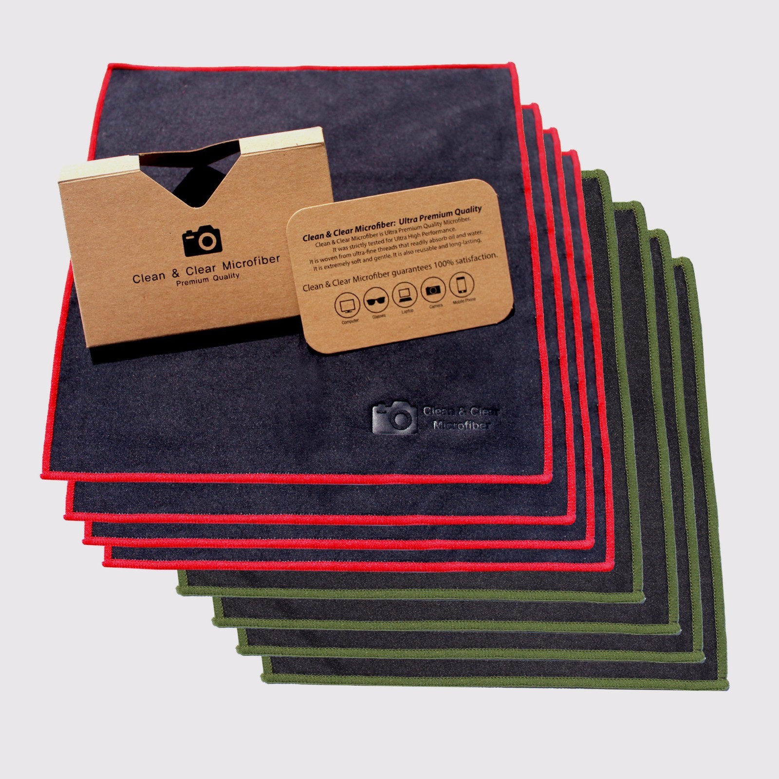 LARGE [8 Pack]Clean&Clear Microfiber-ULTRA PREMIUM QUALITY Lens Cleaning Clothes
