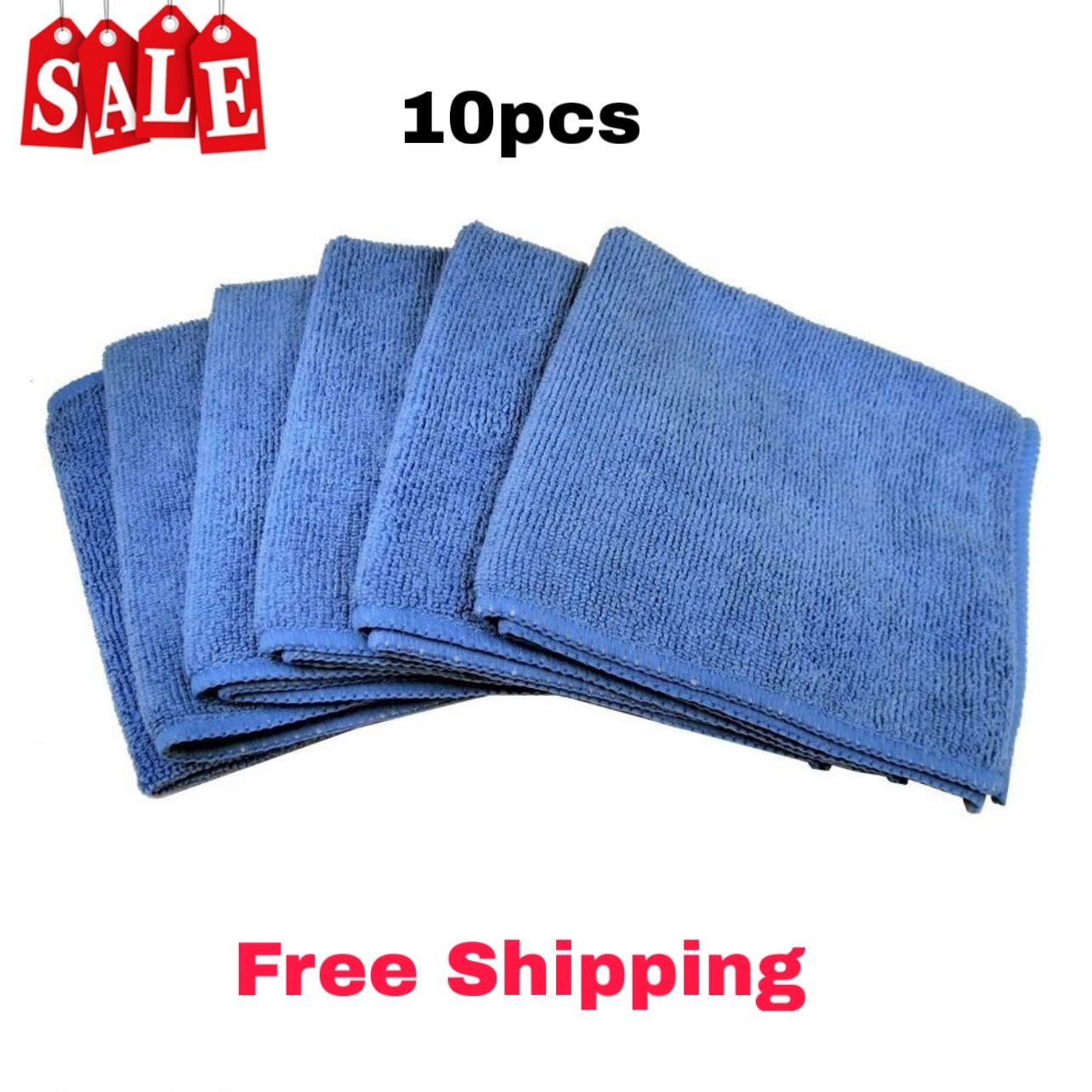10 Blue Microfiber Towel Cleaning Cloth for LED TV and Auto Detailing Polishing