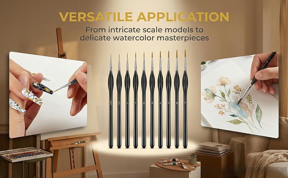 10Pcs Micro Paint Brushes Set with Triangular Handles, for Acrylic, Watercolor,