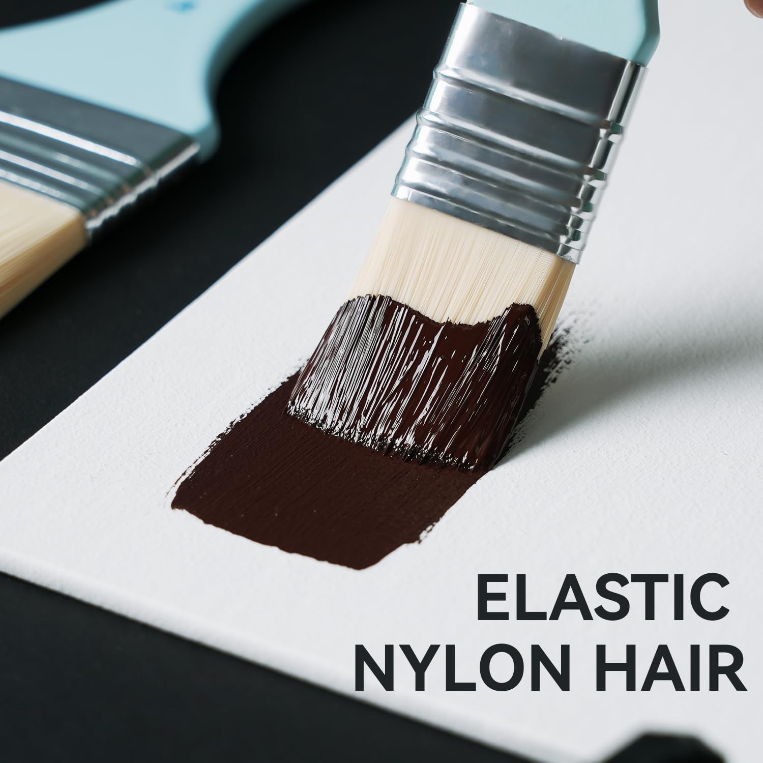 Flat Paint Brush Set – 3 Sizes Nylon Large Paint Brushes for Acrylic Painting,