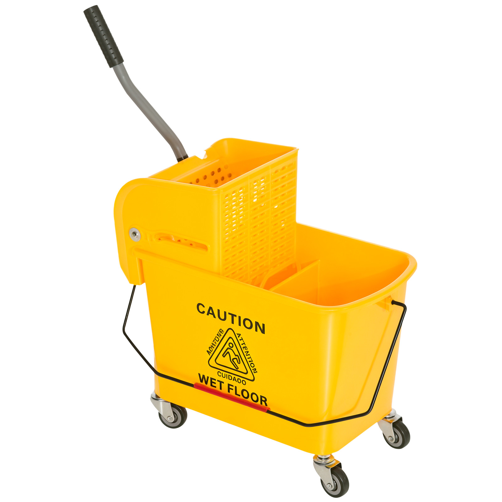 Compact Mop Bucket with Wringer on Wheels 21 Quart Yellow