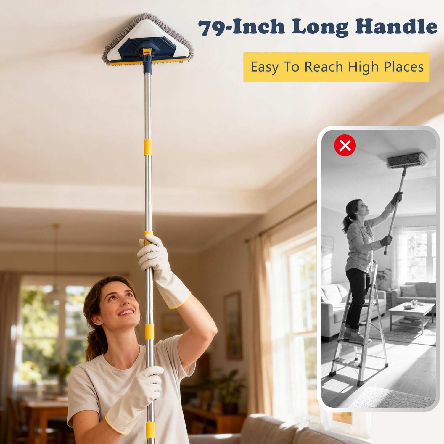 Wall Cleaner Mop with Long Handle, 5-in-1 Walls Cleaner Mops with 6 Microfibe…