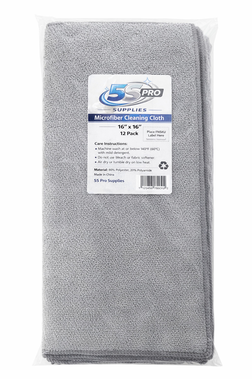 Microfiber Cleaning Cloth | 12 Pack | 16” x 16” | Gray