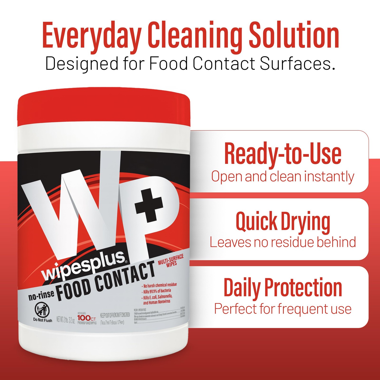 Wipesplus No-Rinse Food Contact Wipes Canister Multi-Surface Wipes Unscented