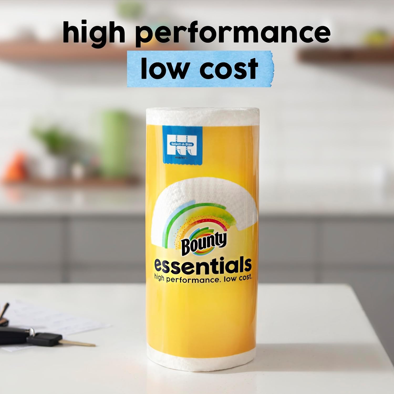 Essentials Select-A-Size Paper Towels, White, 2 Triple Rolls = 6 Regular Rolls