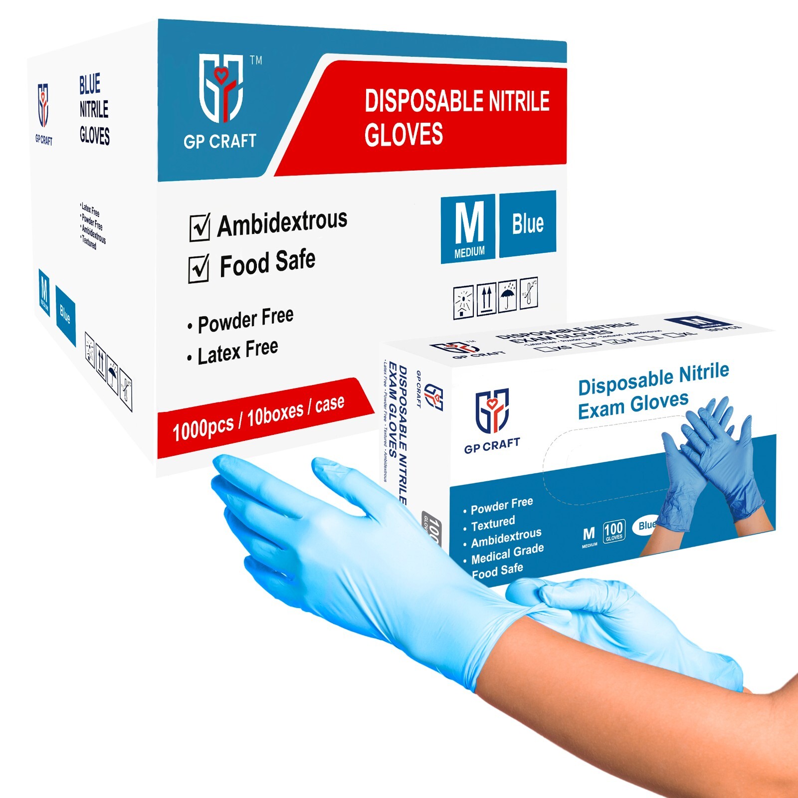 GP Craft Blue Nitrile Gloves 4Mil Latex Free Disposable (1000, Case)