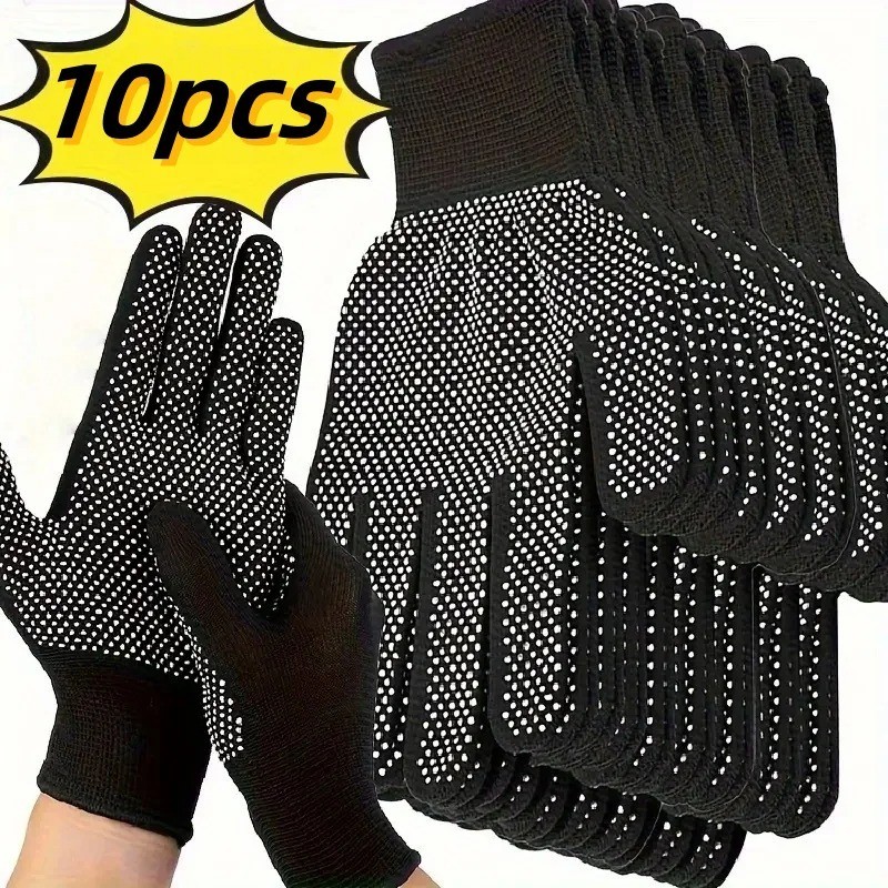 10PCS Nylon Work Gloves Breathable Non Slip Safety Gloves for Gardening Sports