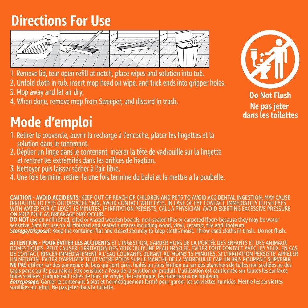 Wet Mopping Cloth Refills, Multi-Surface Floor Cleaning, Fresh Scent, Low