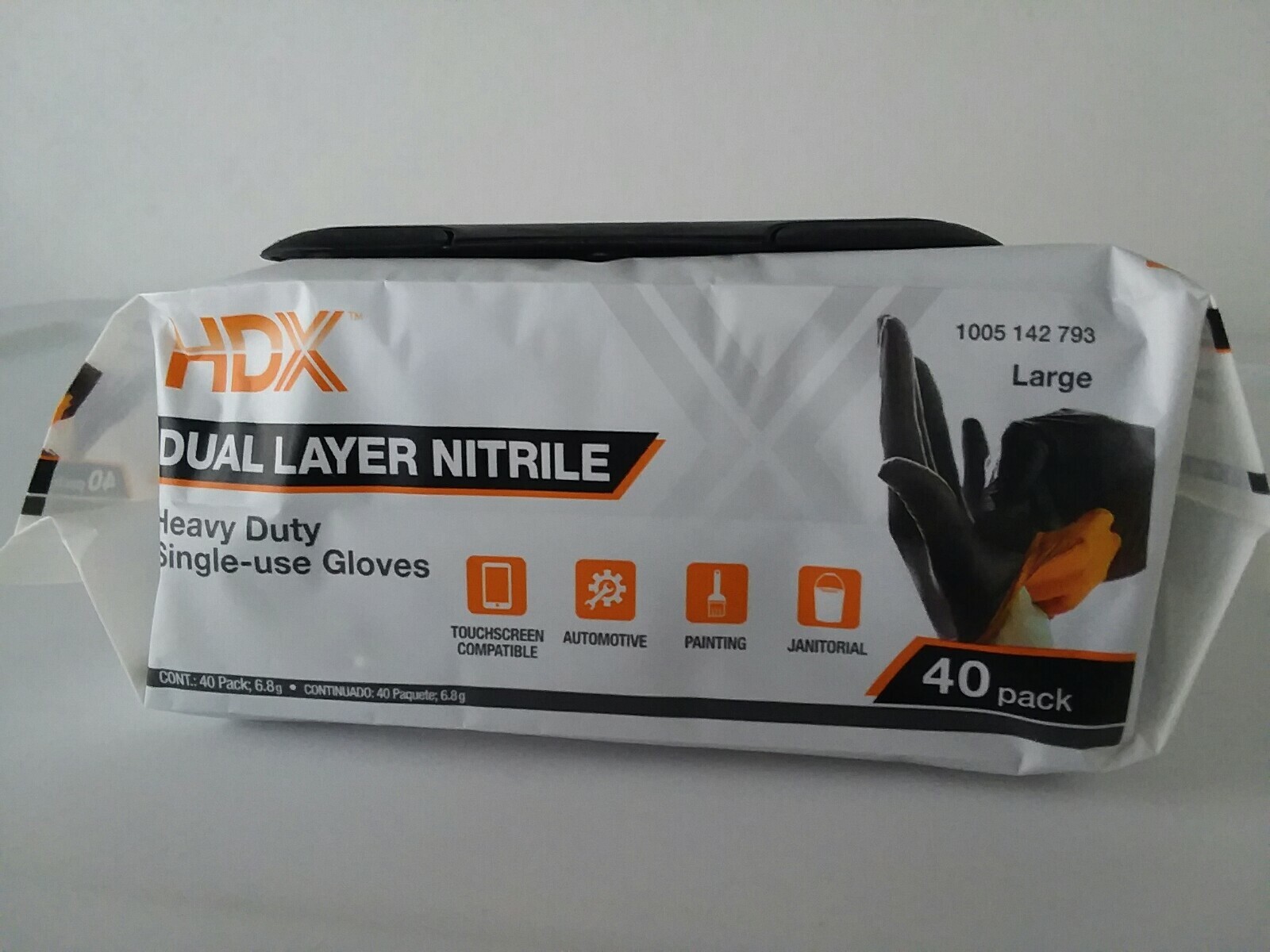 HDX Pop-N-Go Disposable Black Nitrile Gloves (40-Count) 6 mil Size Large