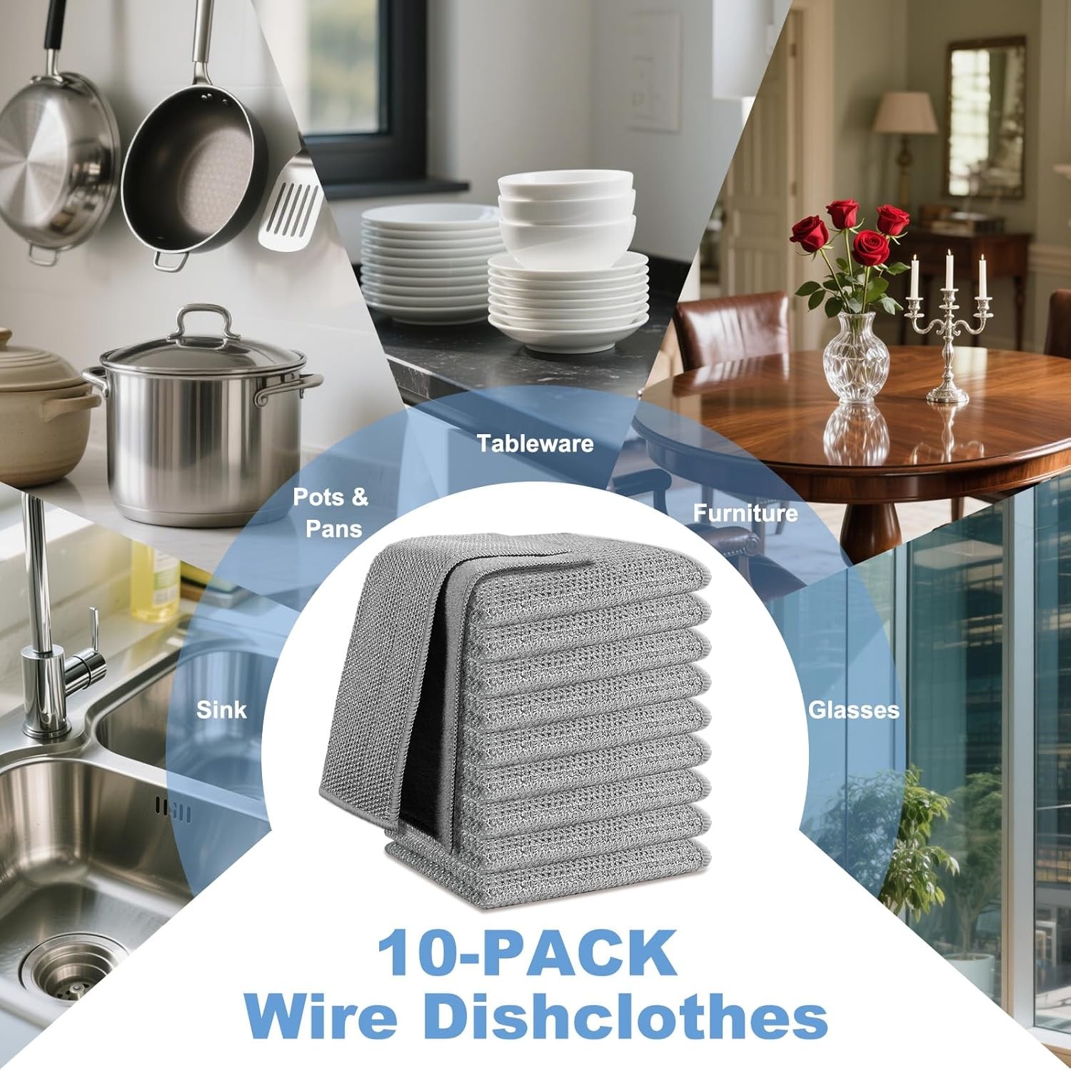 New Upgrade 2-Layer Microfiber Wire Dishcloth, Non-Scratch Wire