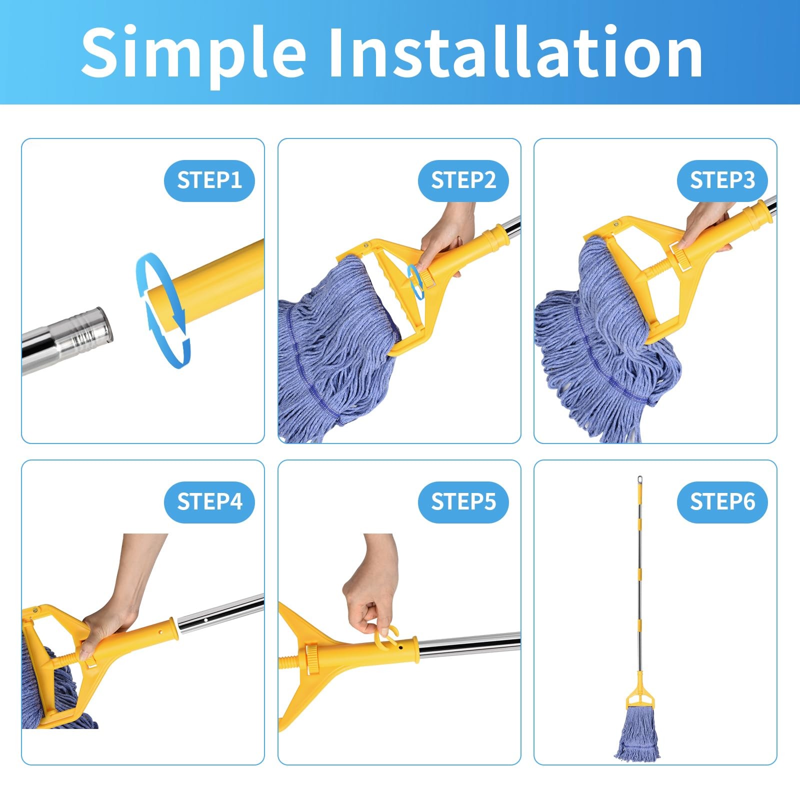 HiBaby Commercial Mop with Extra Head Replacement, 63Inch Handle Heavy Duty I…