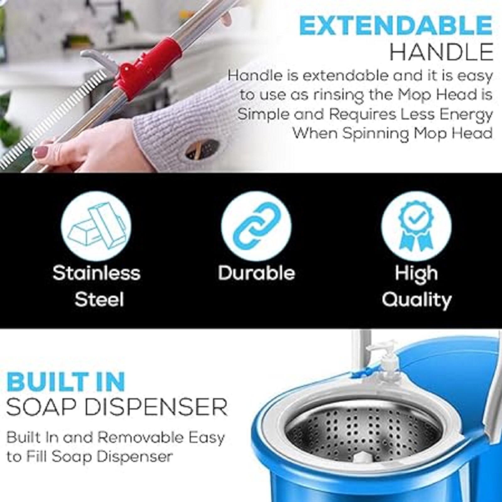 Limpieza De Pisos Microfibra Trapeador Giratorio 360 De Acero Inoxidable Systema