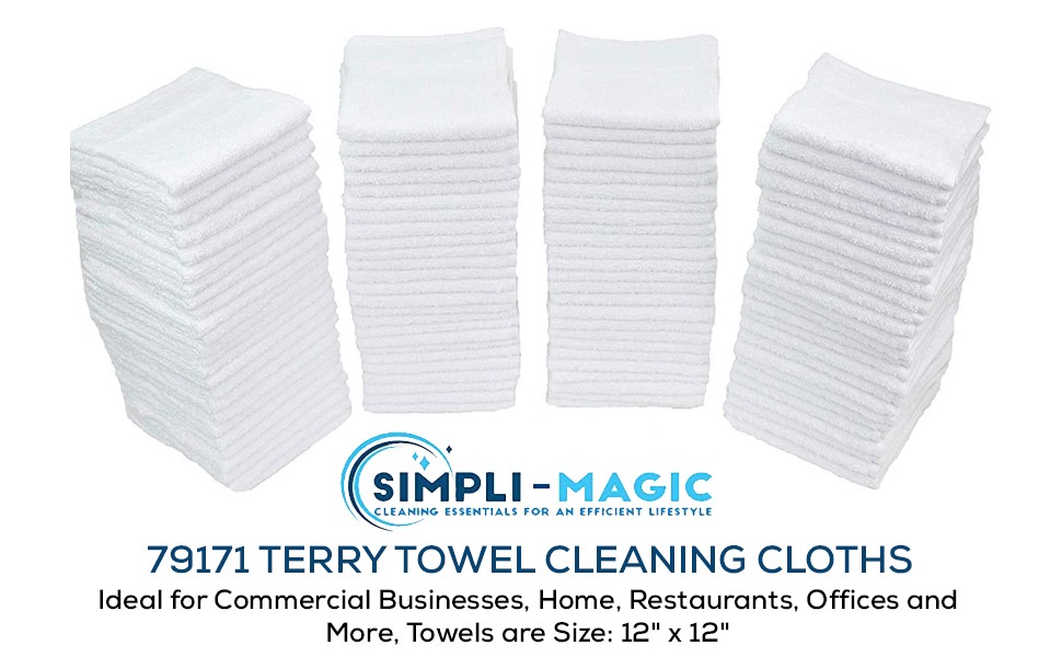 Simpli-Magic 79171 Terry Cleaning Cloths, 12″x12″, White, 50 Pack