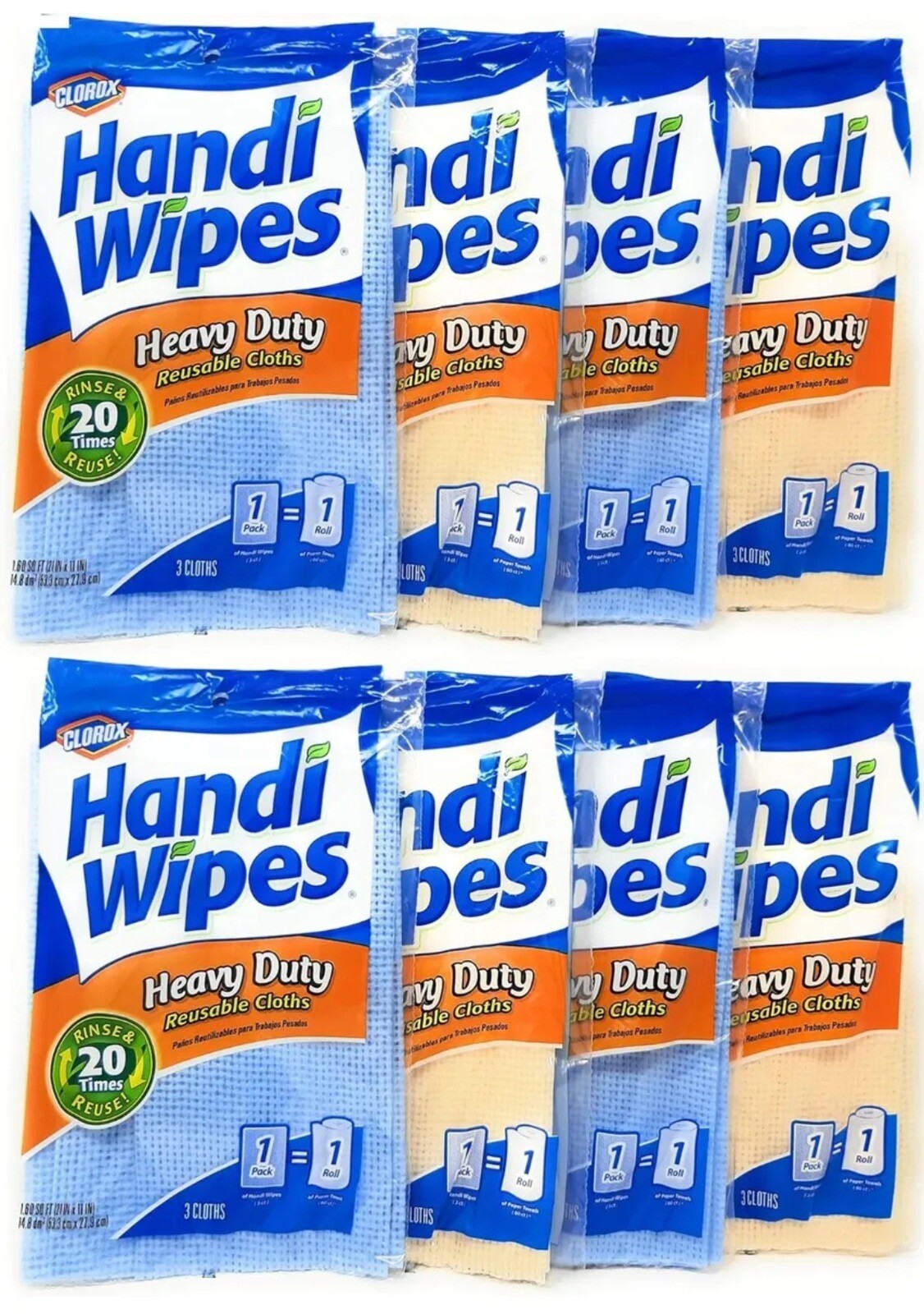 Handi Wipes Heavy Duty Reusable handy Cloths, Color May Vary 3 Count (8 Packs)