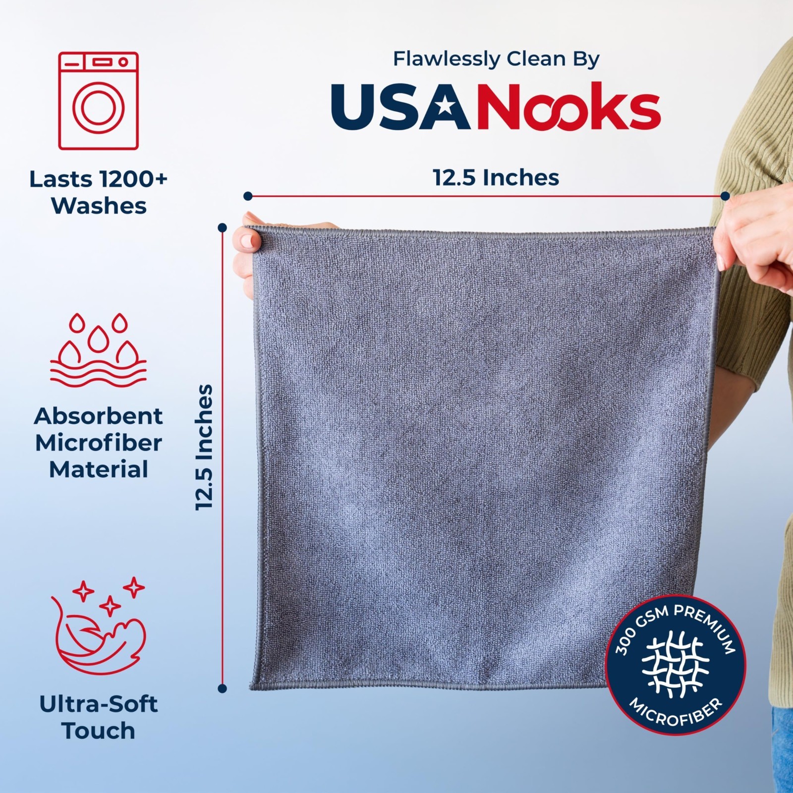 12 Pcs Microfiber Cleaning Cloths – Ultra Absorbent, Streak-Free, 1200 Washes, 1