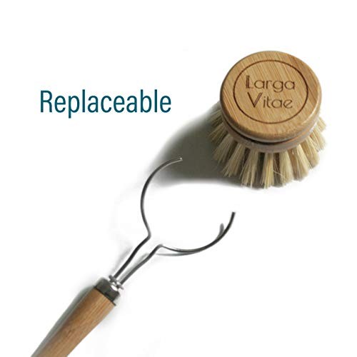 3-Pack Bamboo Dish Brush Handle – Fits Tampico, Palm, Sisal & Natural Thin