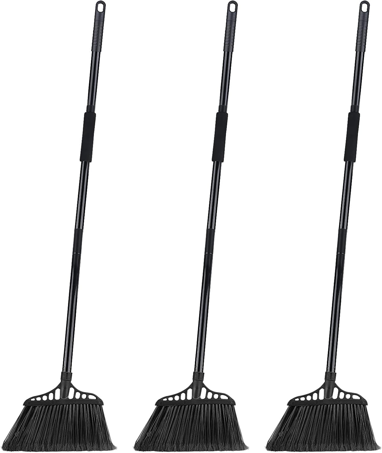 Tiumso Outdoor Broom for Floor Cleaning, Heavy Long Handle Broom, All Black