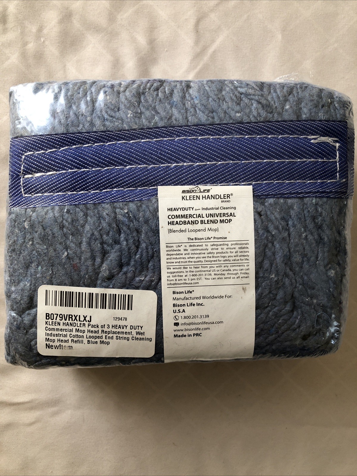 3 Kleen Handler Commercial Mop Head Refills – 6” Universal Headband Cotton Blend
