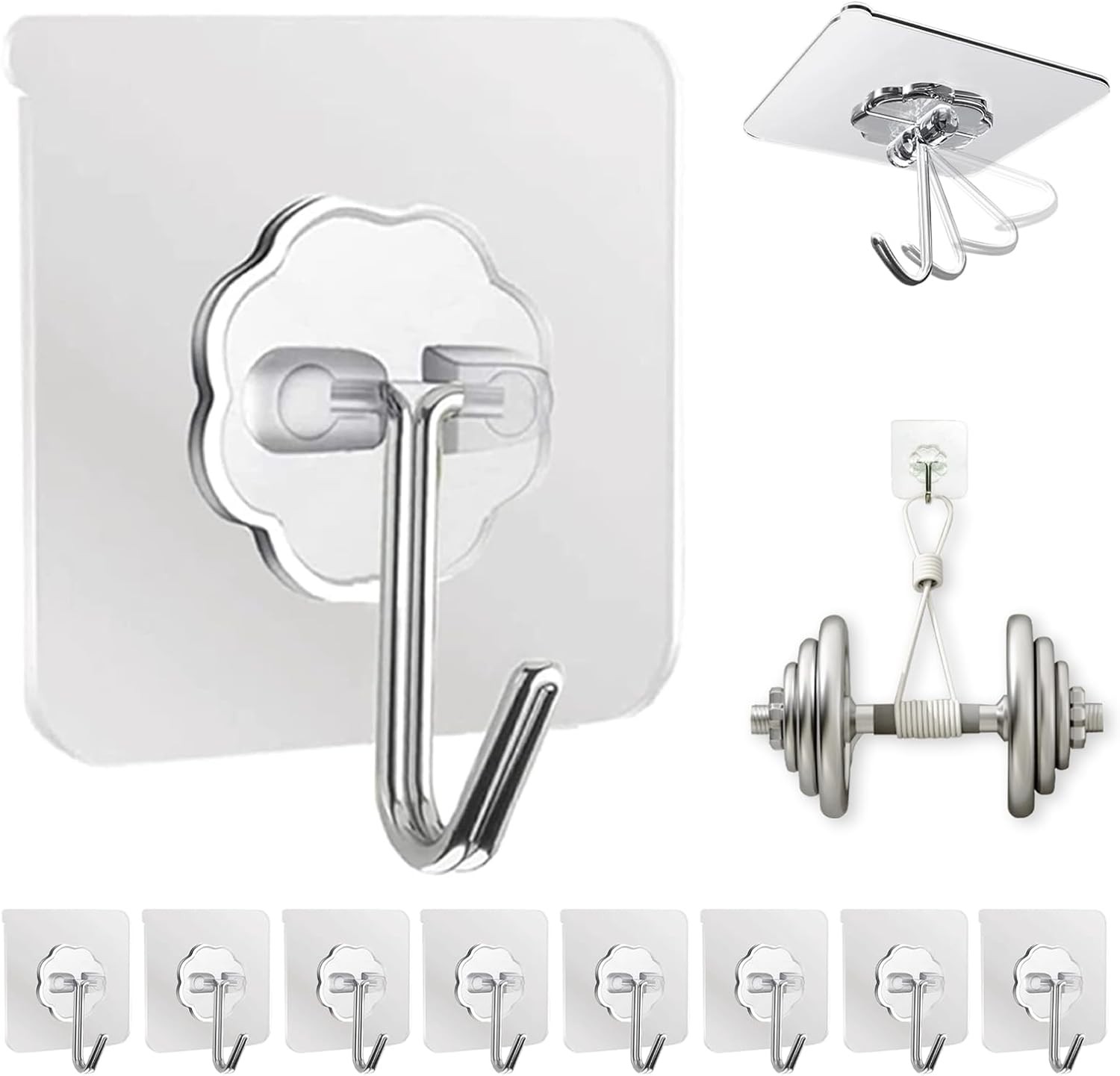Adhesive Wall Hooks for Hanging Heavy Duty 50 lbs Large Hooks for Walls No