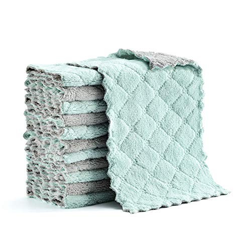 Microfiber Cleaning Cloth, Kitchen Towels, Double-Sided 12 Pack Grey Green