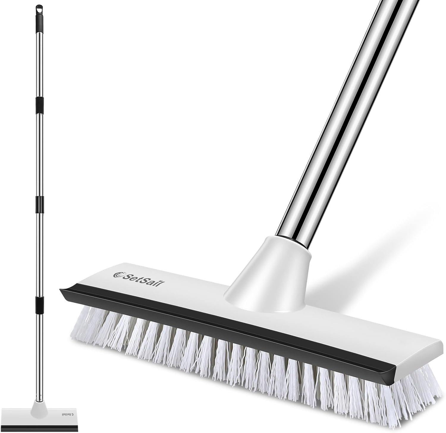 Floor Scrub Brush with 51-Inch Long Adjustable Handle 2 in 1 Scrape Brush Stiff
