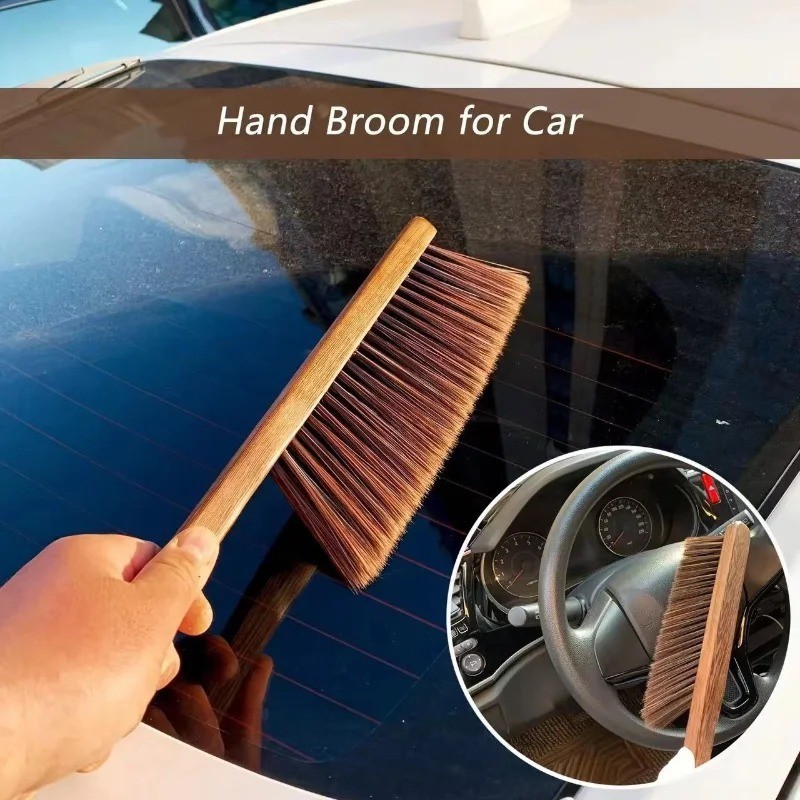 2Pcs Natural Wood Bristle Brush Anti-Static Dusting Bed Desk Cleaning Sweeper