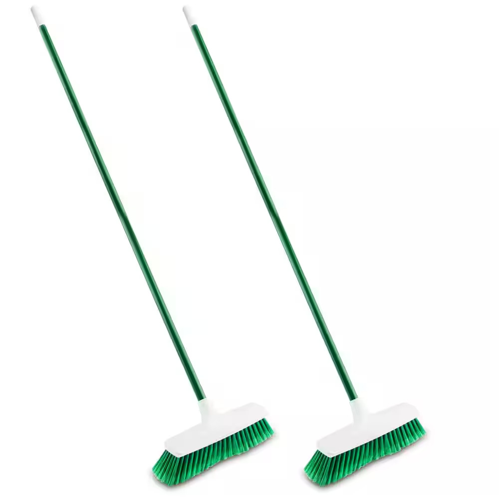 13 In. Smooth Surface Push Broom with Steel Handle (2-Pack)