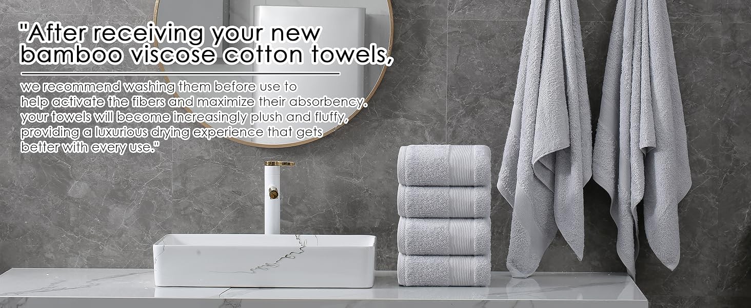Viscose from Bamboo and Cotton Bath Towels Set of 6-27×54 Inch Ultra Soft,