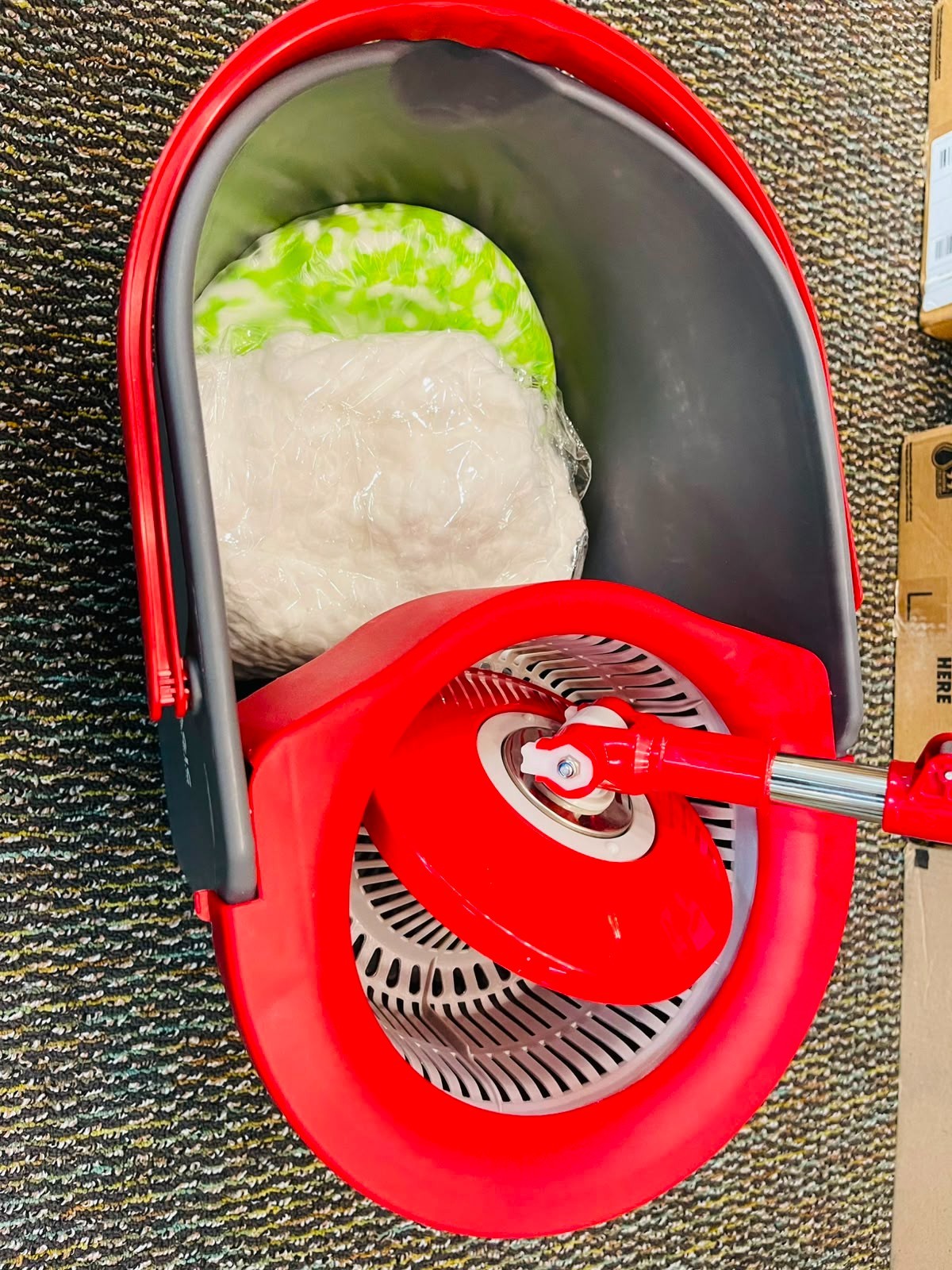 Simpli-Magic Spin Mop Bucket Replacement Bucket with Built-In Wringer Gray/Red