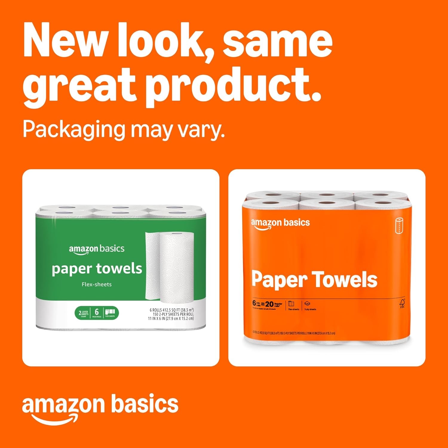 2-Ply Flex-Sheets Paper Towels, 12 Basics Rolls = 40 Regular Rolls, Everyday