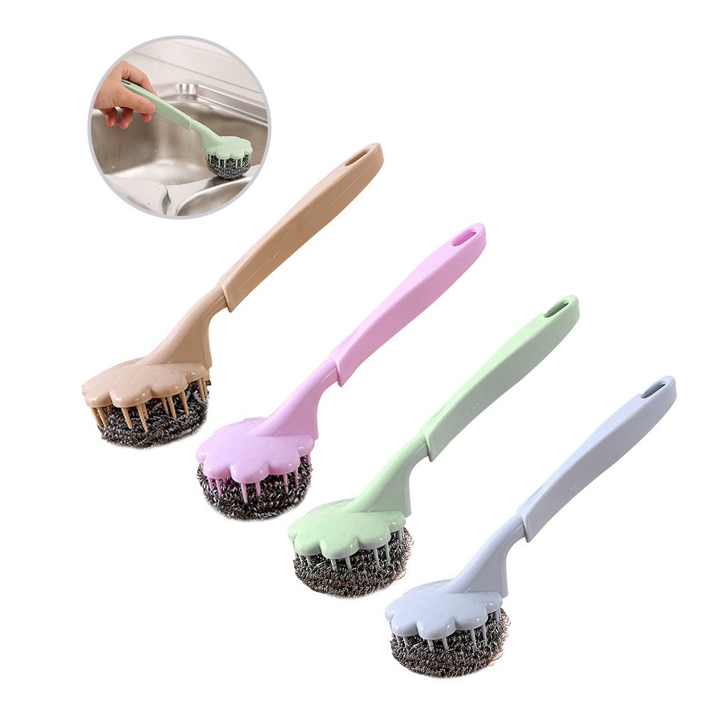 3Pcs Reusable Wire Bristle Brush with Long Non-Slip Handle Assorted Colors