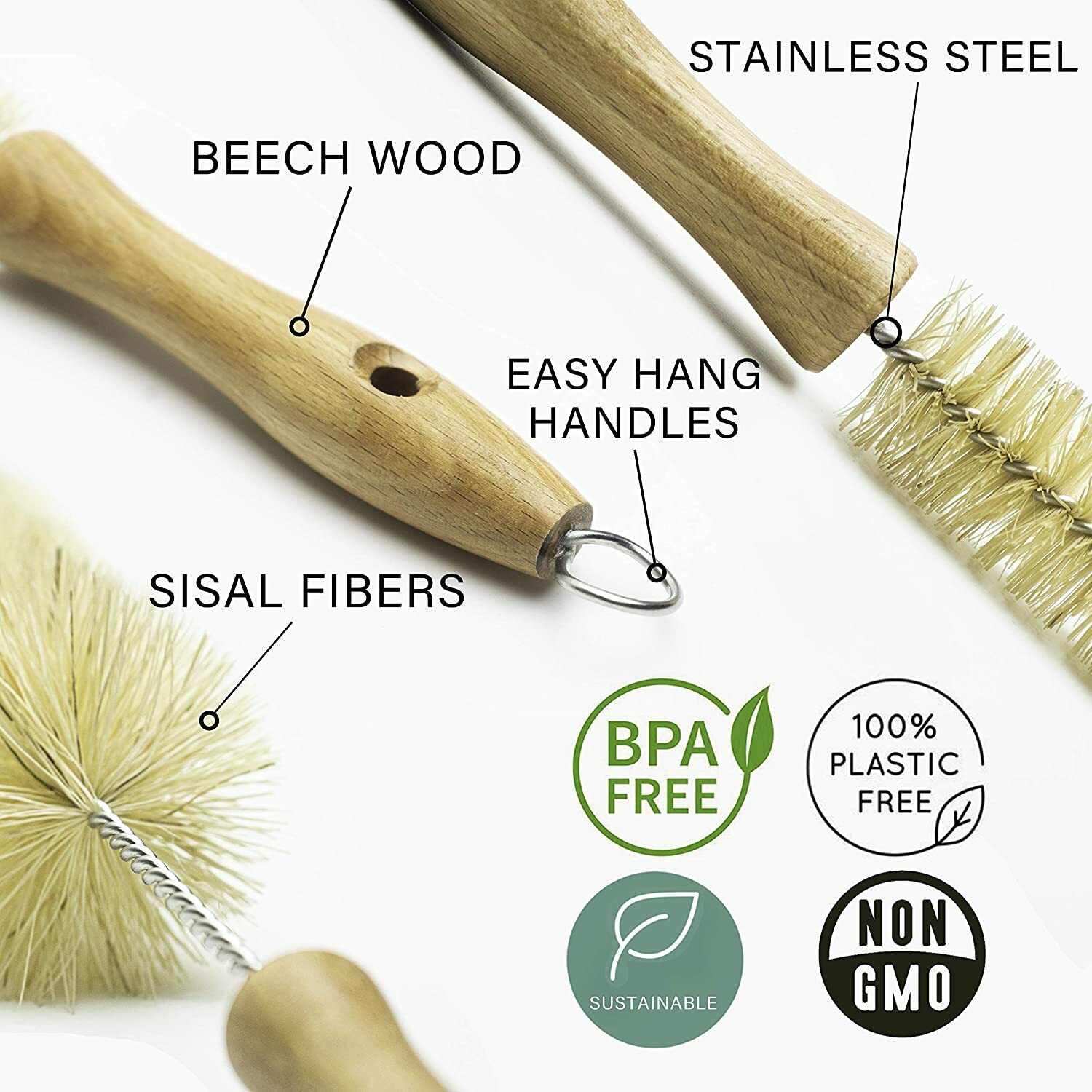 Gaia Guy. Natural Bottle Brush and Straw Set – Bottle Cleaners – Sisal Bristles