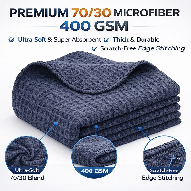 240 Pack Bulk Microfiber Towels 400 GSM Waffle Weave 16×16 Car Drying Rag 70/30