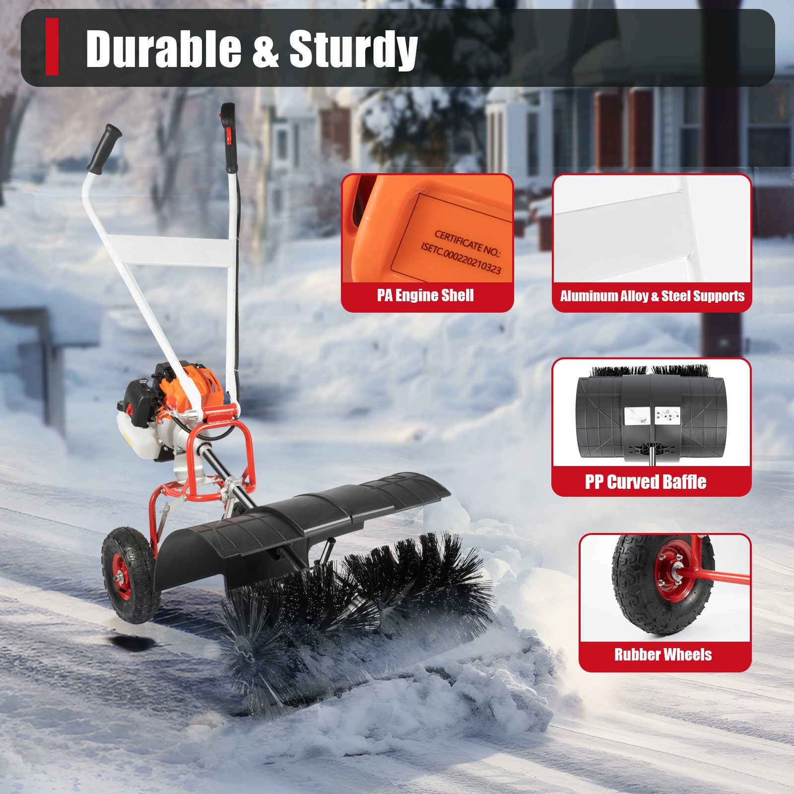 Walk Behind 52cc Power Broom Snow Driveway Sweeper Cleaner Artificial Grass USA~