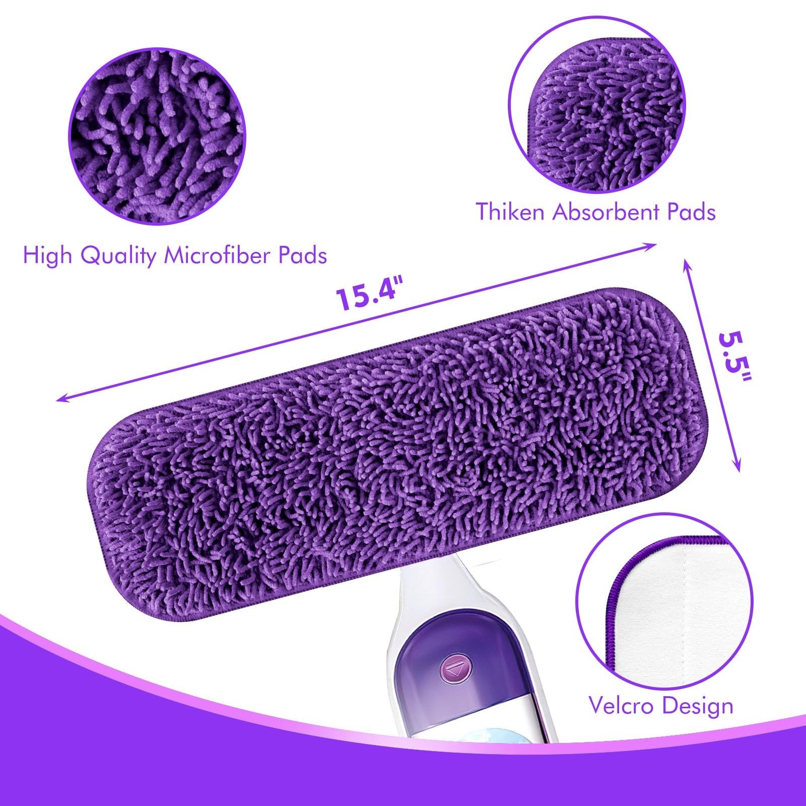 Reusable Power Mop Refill Pads for Swiffer Starter 3 Pack (Purple)