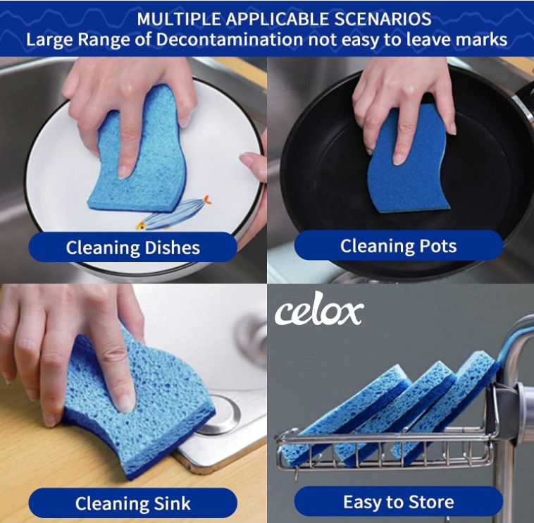 50 pk Blue Dual Sided NonScratch Kitchen Sponges Heavy duty Long Last EasyDry