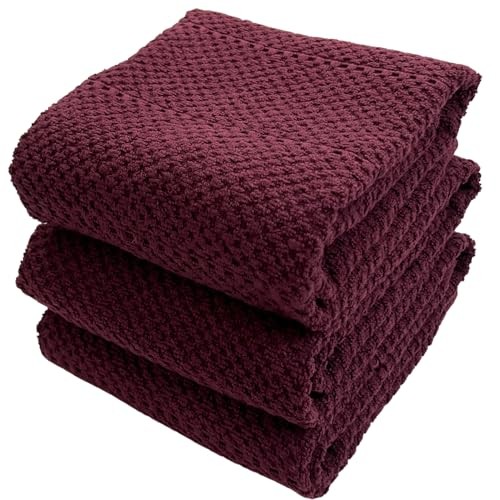 Purple Burgundy Kitchen Hand Dish Towels: Oversized 28″ x 18″,100% Cotton Wine