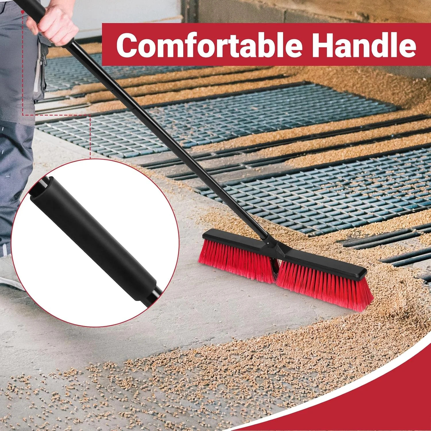 24″ Push Broom with 63″ Long Handle, Heavy Duty Broom for Floor Sweeping, Stiff