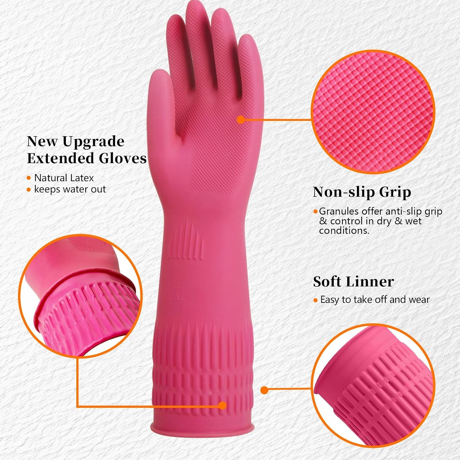 Rubber Gloves for Cleaning – 3 Pairs Reusable Gloves for Dishwashing, Kitchen an