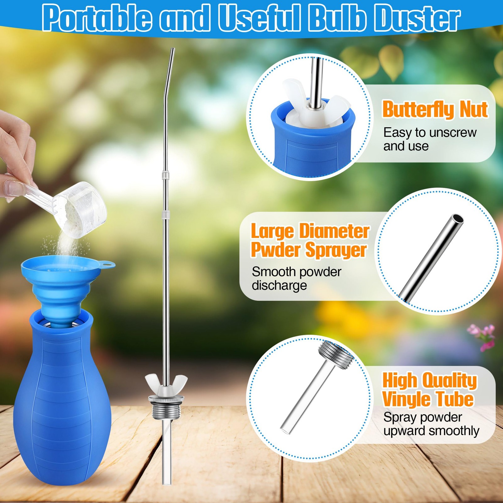 Qualirey Blue 9″-22″ Retractable 8oz DE Powder Duster 1 Pcs