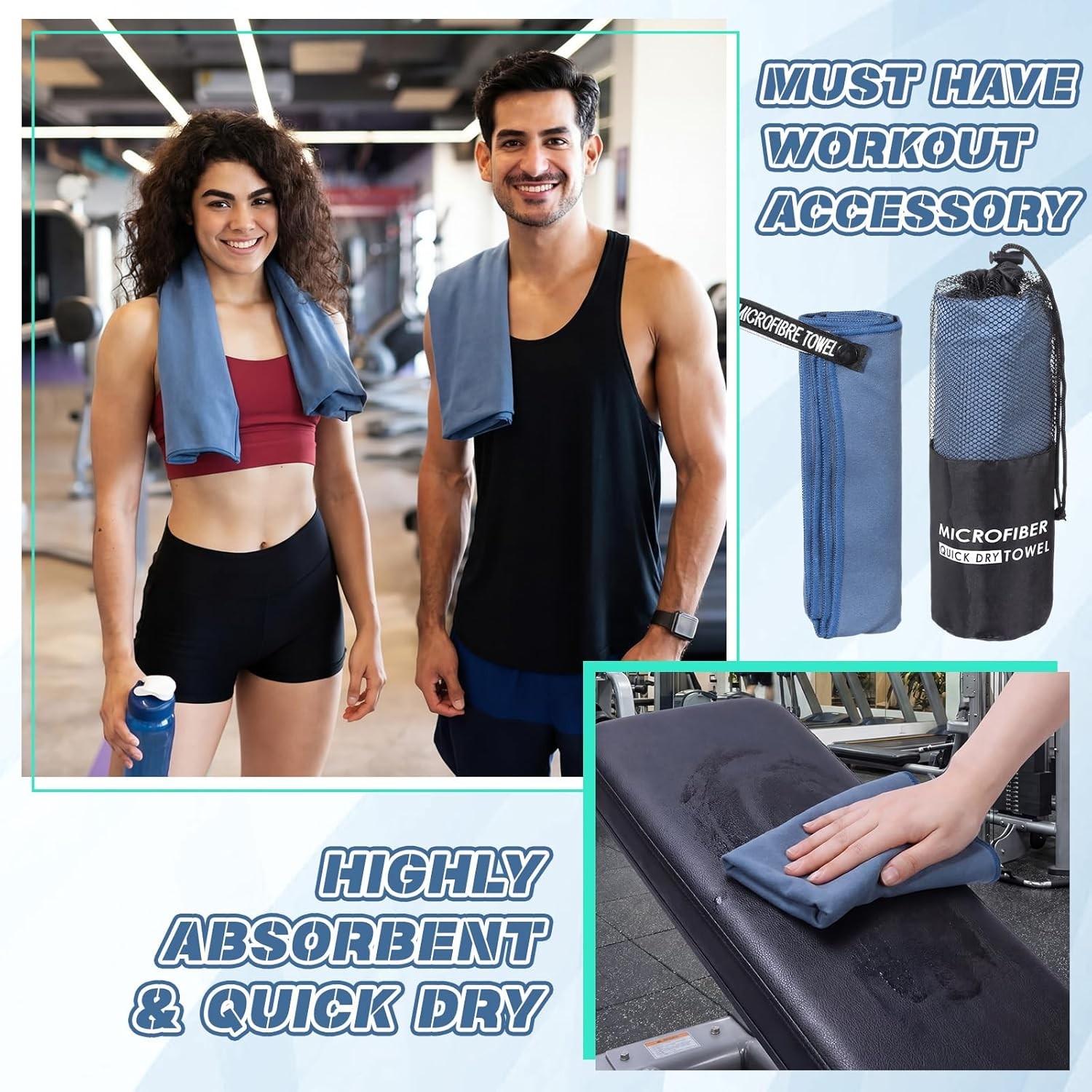 6 Pack Quick Dry Microfiber Towels with Carry Bag, Super Absorbent Soft