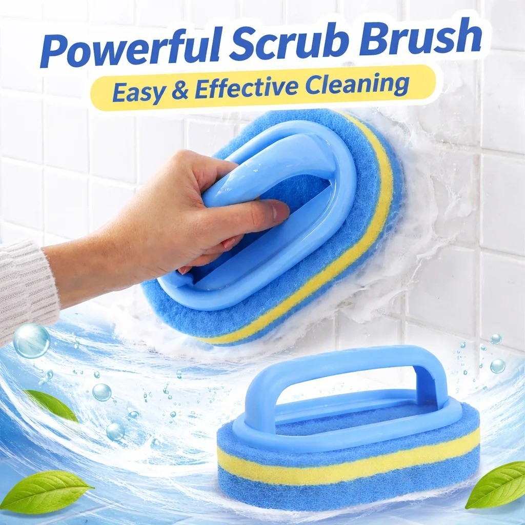 Household Cleaning Brush with Handle Dish Scrubber Kitchen Bathroom Sponge Brush