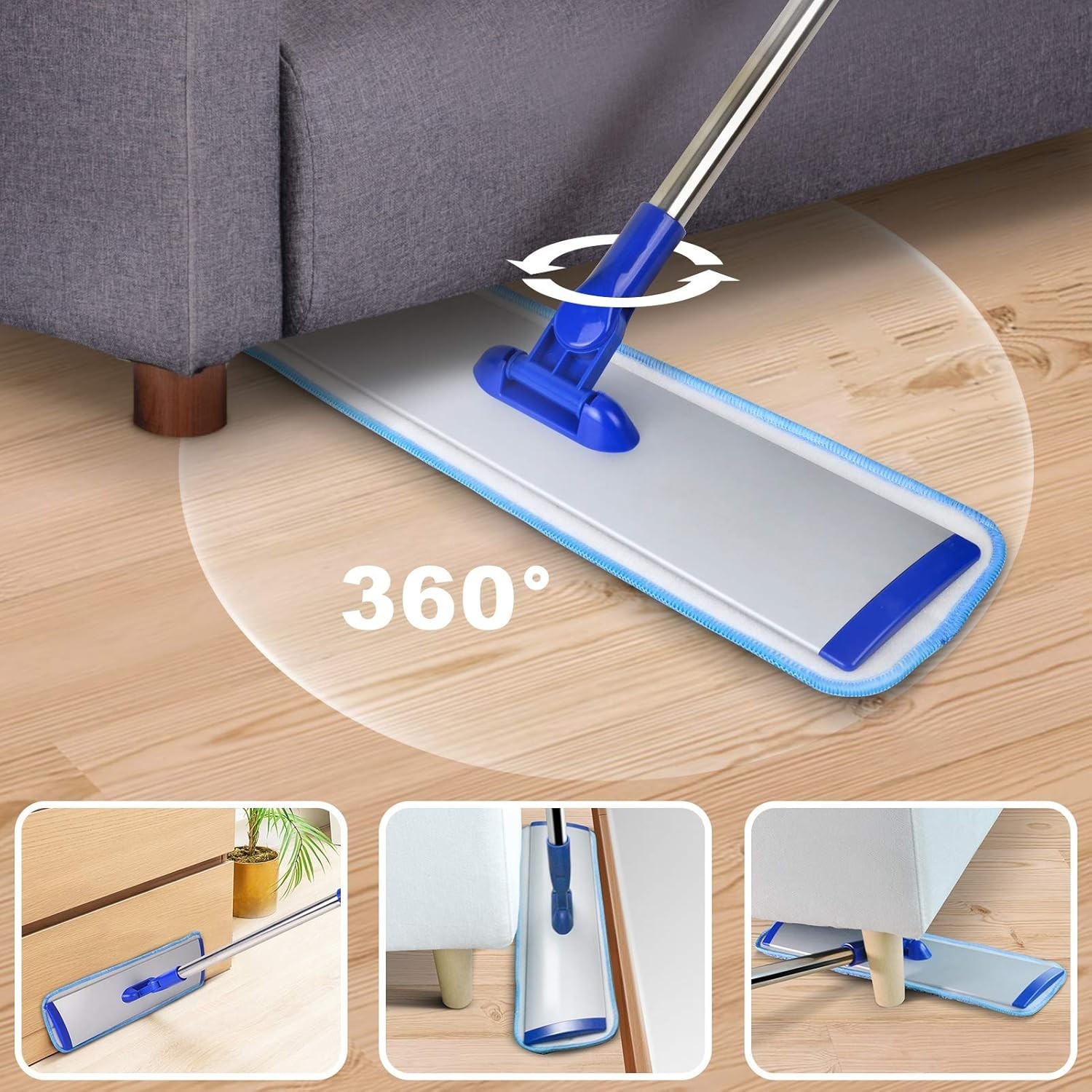 18″ Professional Microfiber Mop with Adjustable Stainless Steel Handle & 4 Pads