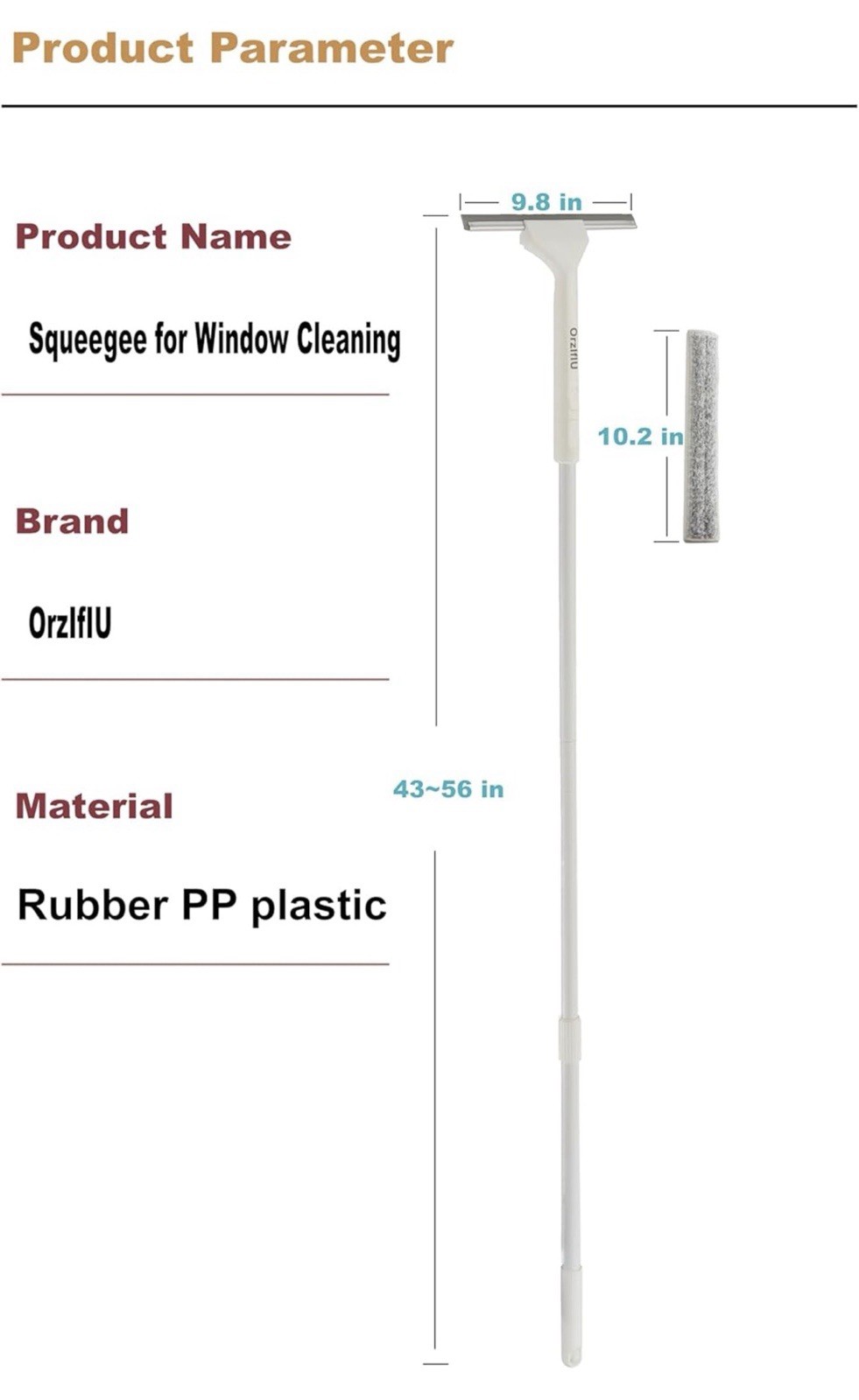 9.8 Inch Extended Squeegee Window Cleaner, 43-56 Inch Adjustable, Replaceable Mi
