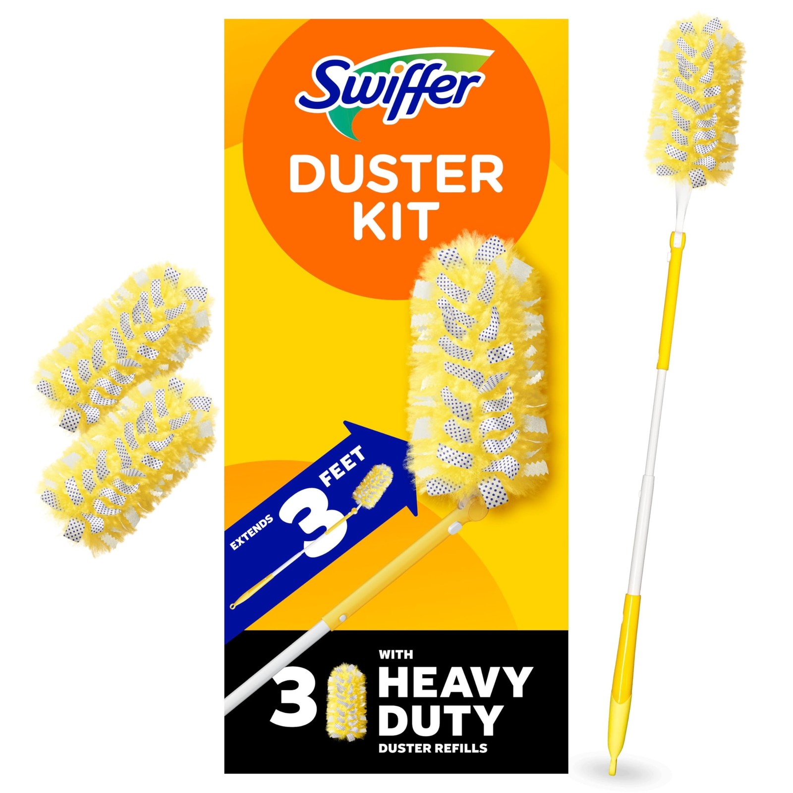 Swiffer Heavy-Duty Duster Starter Kit with 3-Foot Extendable Handle & 3 Refills