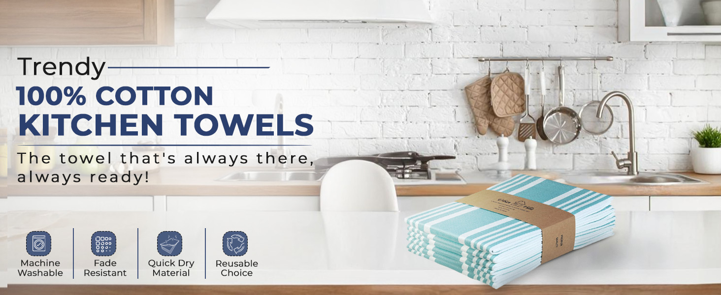 Kitchen Towels 100% Cotton Dish Towels for Kitchen (Set of 6) 20”x30” Dish