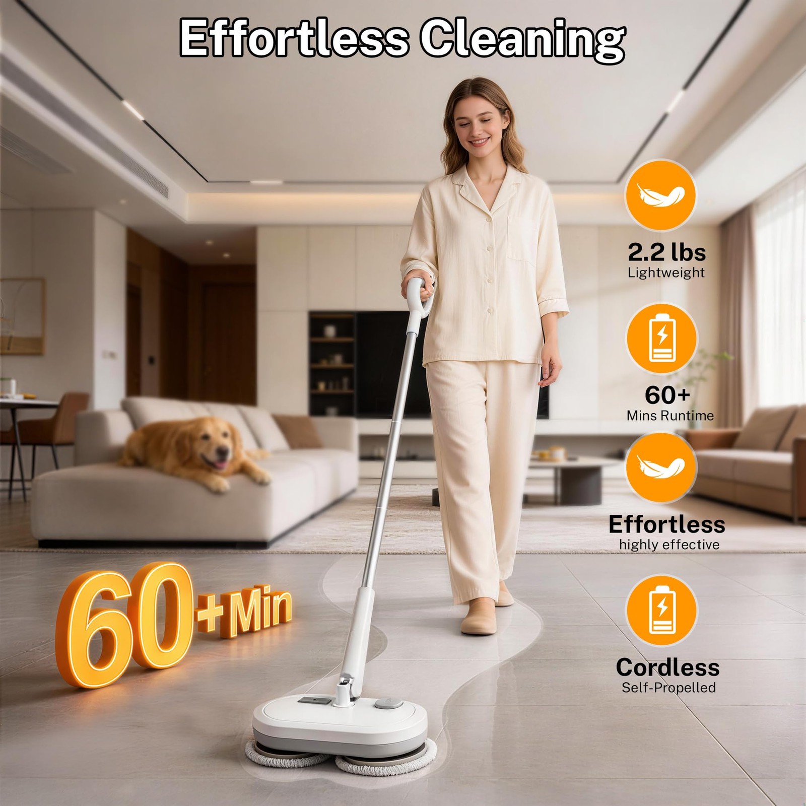 GOBOT Cordless Electric Spin Mop – Lightweight Powerful Cleaner for Hardwood,