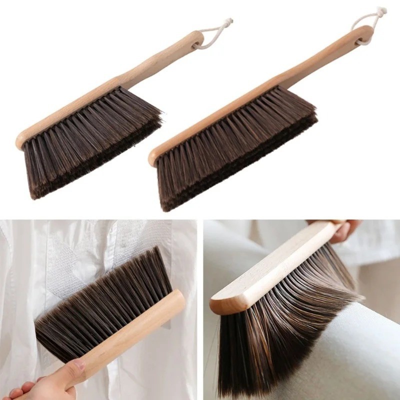 2Pcs Natural Wood Bristle Brush Anti-Static Dusting Bed Desk Cleaning Sweeper