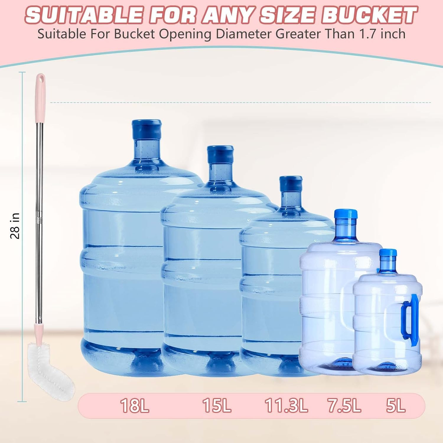 5 Gallon Water Jug Cleaning Brush, Carboy Brush & Bottle Cleaner for Glass | Fle